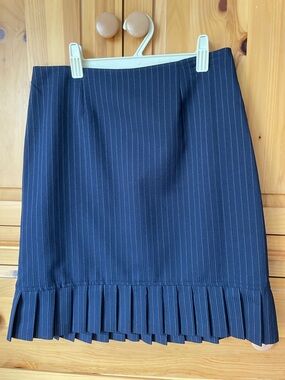 EUC Navy Pinstripe Pleated Hem Skirt